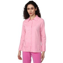 Dames Roze Effen Langemouwen Shirt