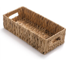 Water Hyacinth Basket for Toilet Paper,Wicker Baskets for Storage with Built-in Handles (14.2x6.5x3.7 Inch)