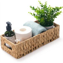 Water Hyacinth Basket for Toilet Paper,Wicker Baskets for Storage with Built-in Handles (14.2x6.5x3.7 Inch)
