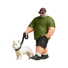 1/64 Scale Resin Miniature Model Of A Man Walking His Dog-color
