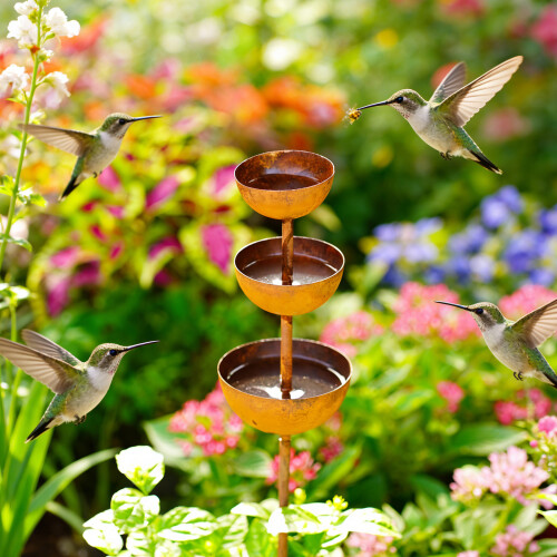 Rusty Iron Rainwater Collector Decorative Stake For-Bird baths 1