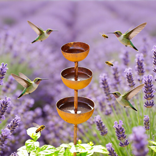 Rusty Iron Rainwater Collector Decorative Stake For-Bird baths 2