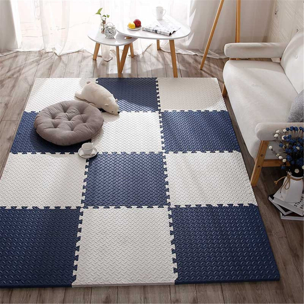 Foam Play Mat 60X60cm Baby Eva Interlocking Floor Tiles, Soft Cushioned Waterproof Puzzle Mat For Crawling Exercise Yoga, 6Pcs Blue/White