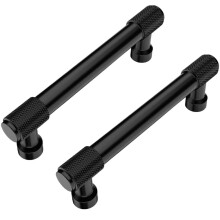 2 Pcs Knurled Cabinet Handles Black T Bar Drawer Pulls 96mm Modern Non‑Slip Grip for Kitchen and Furniture Upgrade