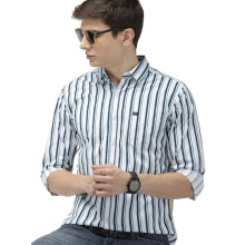 Camisa Slim Fit de Algodão Listrada para Homens - The Indian Garage Co (0619-SH04-04_White S)