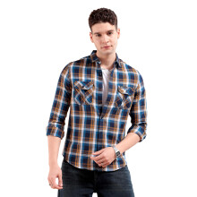 The Indian Garage Co Ανδρικό Slim Shirt (0120-SH33-09-Χακί & Ναυτικό Χακί Large)