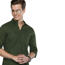 Camisa Slim Sólida Masculina The Indian Garage Co (1220-SH59-01_Azeite X-Grande)
