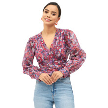Harpa Multi V-Hals Bloem Ruched Lange Mouw Top