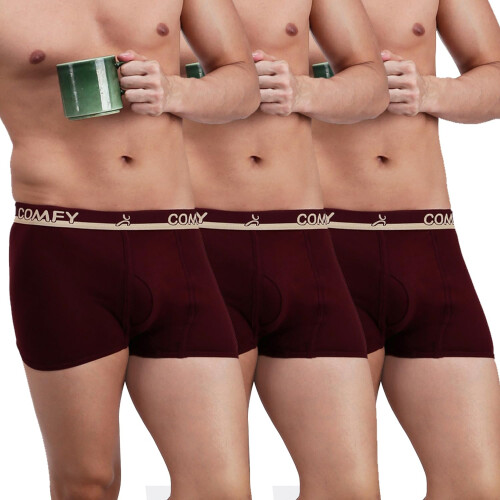 Amul Comfy Heren Katoen Solid Maroon Trunks (Verpakking van 3)