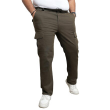 High Star Plus Size Men Cotton Cargos Olive Straight Fit Casual Trouser