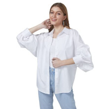 Style Quotient Dames Witte Effen Poly Crepe Overized Casual Shirt