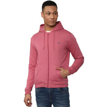 Allen Solly Homem Pullover Casual com Capuz Rosa de Manga Longa
