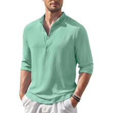 Bellstone Camisa Kurta Masculina de Manga Longa Regular Fit Aqua Claro