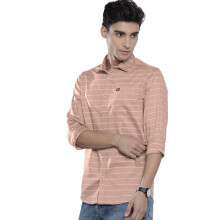 The Indian Garage Co Ανδρικό Πορτοκαλί Ριγέ Slim Fit Κοντομάνικο Πουκάμισο