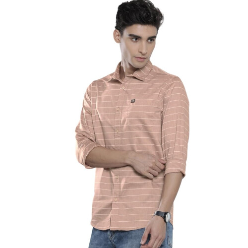 The Indian Garage Co Ανδρικό Πορτοκαλί Ριγέ Slim Fit Κοντομάνικο Πουκάμισο