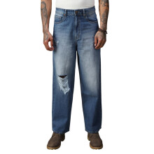 Jeans de Algodão Lavados High Star Fit Largo Média Altura 28