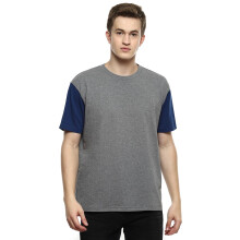 Hue Herrers Boxy Fit Crew Neck Farveblok Casual T-Shirt Mørk Grå Melange
