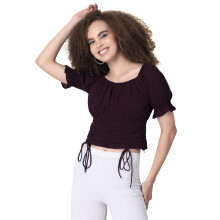 Wijn Ruched Taille Cropped Top