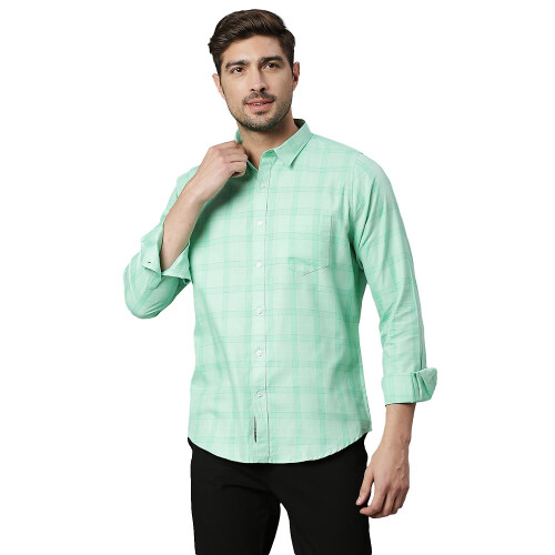 Thomas Scott Ανδρικό Καρό Slim Fit 100% Βαμβακερό Πουκάμισο Πράσινο με Κλασικό Γιακά