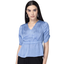 Faballey Pastelblau Textuur Peplum Top