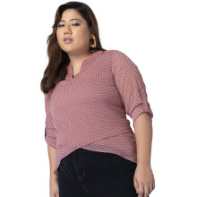 Top Assimétrico Faballey Curve Rosa com Bolinhas