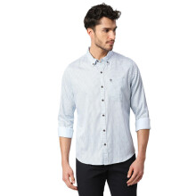 Camisa Casual Thomas Scott Homens | Manga Longa | Estampada | 100% Algodão | Colarinho Aberto | Azul Frio_XL