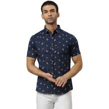 Thomas Scott Ανδρικό Πουκάμισο Printed Slim Fit 100% Βαμβάκι Μπλε Γαλλικό
