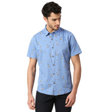 Thomas Scott Ανδρικό Εκτυπωμένο Slim Fit 100% Βαμβακερό Πουκάμισο Μπλε