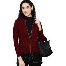 Fame Forever By Lifestyle Dames Maroon Acrylaat Regular Fit Effen Top Flat Knit_M