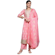 Libas Pink Embroidered Cotton Blend A (Line Kurta Set For Women (34251Rl)