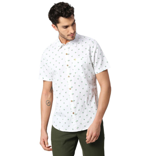 Thomas Scott Ανδρικό Εμπριμέ Slim Fit 100% Μακό Πουκάμισο με Απλωτό Γιακά και Μισά Μανίκια