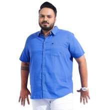 Camisa Casual Azul Sólida Plus Size para Homens Hardsoda