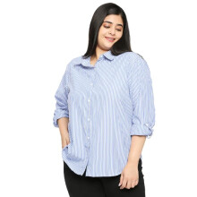 Style Quotient Plus Dames Blauw en Wit Gestreepte Polycotton Formele Shirt