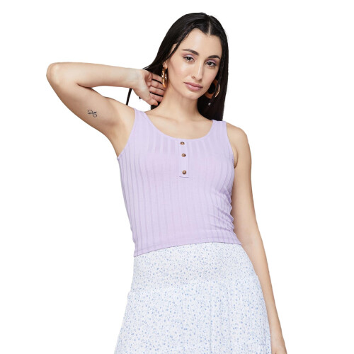 Ginger By Lifestyle Dames Lilac Polyester Regular Fit Top_M