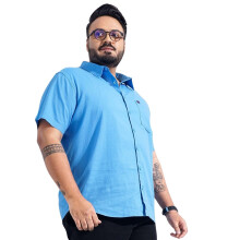 Camisa Casual Azul Sólida Plus Size Hardsoda para Homens