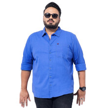 Camisa Casual Azul Sólida Plus Size para Homens