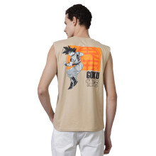 Free Authority Dragon Ball Z: Son Goku Anime Graphic Print Cotton Beige Tank T-Shirt Men