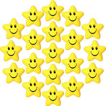 20 Pack Star Smile Face Stress Balls, Soft Foam Squeeze Toys for Kids, Classroom Prizes and Party Rewards