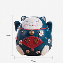 Blue Lucky Cat Piggy Bank Large Capacity Coin Holder for Adults and Kids Cartoon Money Saving Bank L Size