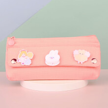 Cute Kawaii Pencil Case for Girls, Large Capacity Pink Stationery Pouch with 3 Pins and Durable Zipper