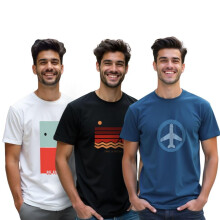 Camiseta Nobero de Algodão com Impressão de Letras para Homens (1M-Twts-C0760-143X3_White/Black/Marine, Médio