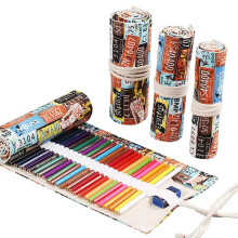 Canvas Colored Pencil Roll 72 Slots Pencil Case Organizer for Artists Drawing Vintage Style