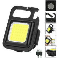 Mini Keychain Flashlight 500 Lumens Bright COB Work Light with Magnetic Base, USB TypeC Rechargeable Foldable Pocket Light for Camping and Emergency