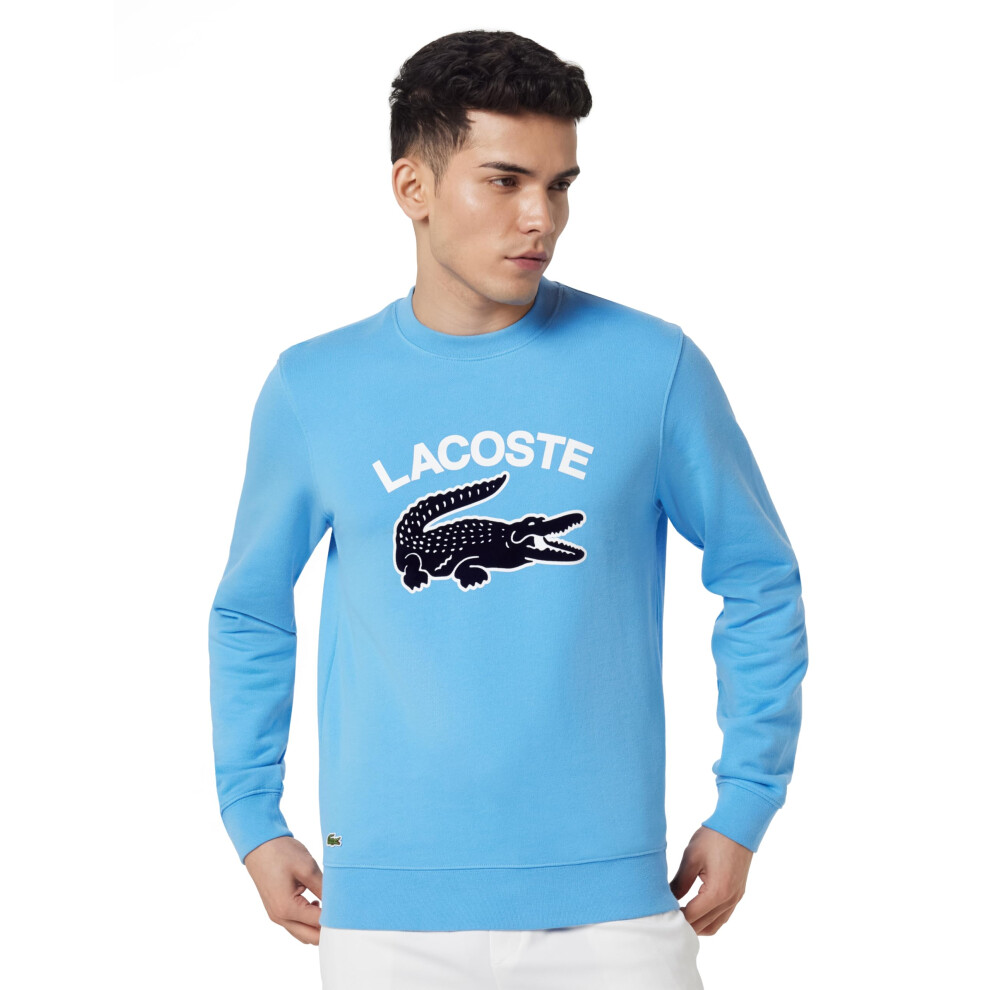 Lacoste Mens Crocodile Print Crew Neck Sweatshirt (Sh96894xa 03) Blue