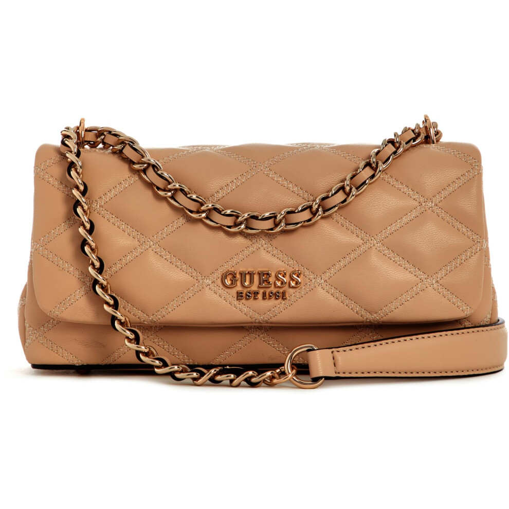 Guess Light Beige Quilted Tamsin Convertible Flap Crossbody Bag Cream