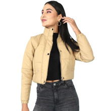 Freehand Dames Bruine Effen Cropped Jas met Afneembare Capuchon