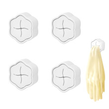 Adhesive Towel Hook Set 4pcs No Drill Waterproof Round Push Type for Bathroom Kitchen Walls White