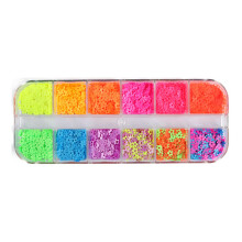 Fluorescent Nail Art Decorations Set with Orange Floral Sequins, 12Compartment Organizer for SalonGrade Nails