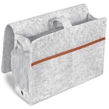 Bedorganizer, Vilten Bedopbergwagen met Tissuedoos en Bidonhouder, Tijdschriftentelefoontablet - Lichtgrijs