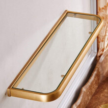 Bathroom Towel Rack with Tempered Glass Shelf, Solid Brass Antique Finish, Wall Mounted 2 in 1 Design